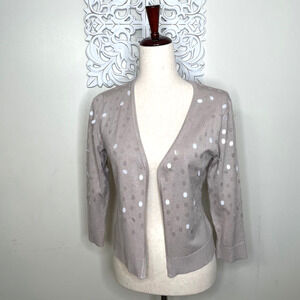 CARMEN Marc Valvo size M Sweater Cardigan w/ Clear & Opaque Sequins Beige